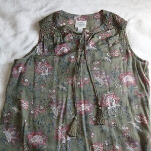 St. John's Bay Olive Green Floral Tassel Camisole